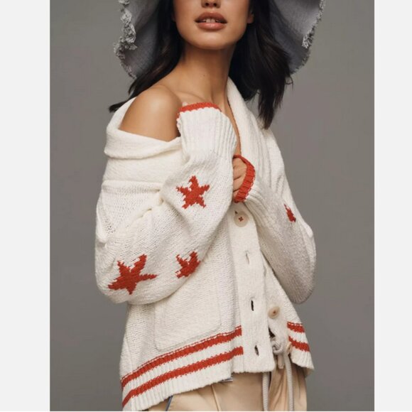 Anthropologie Maeve 2X Shawl Collar American Flag Cardigan Sweater USA NWT Plus - Picture 5 of 7